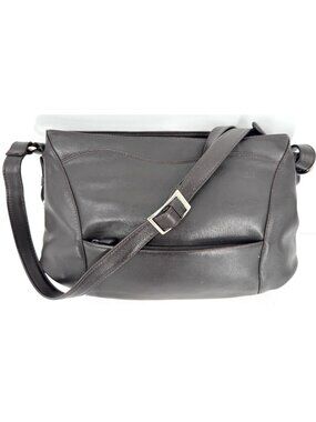 Derek Alexander Luxury Brown Leather Crossbody Purse Shoulder Bag Organizer Zips